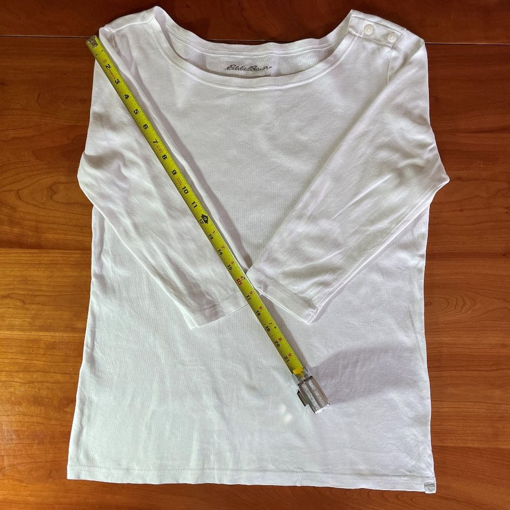 Women's White Cotton 3/4 Sleeve Top w/ Shoulder Button Accent (Large) - Picture 5 of 9